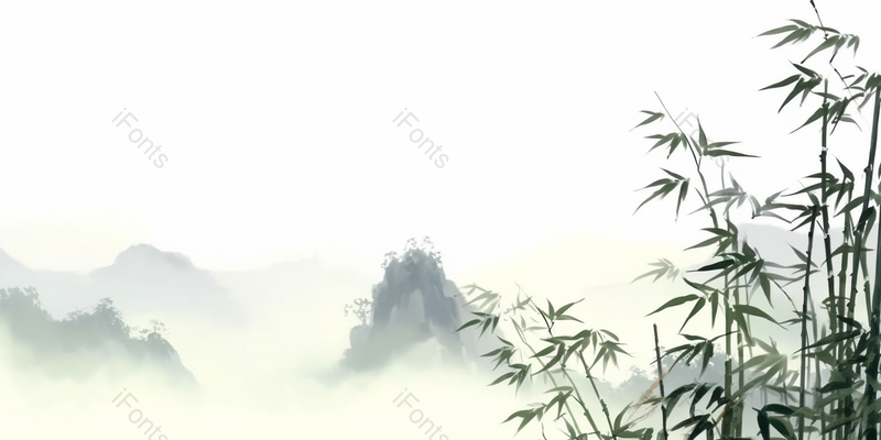 中国水墨画云层之上的竹子,插画/手绘图,插画/手绘图库,插画/手绘图下载,插画/手绘